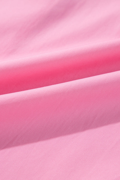 Bright Pink Balloon Sleeve Button Up Mini Shirt Dress